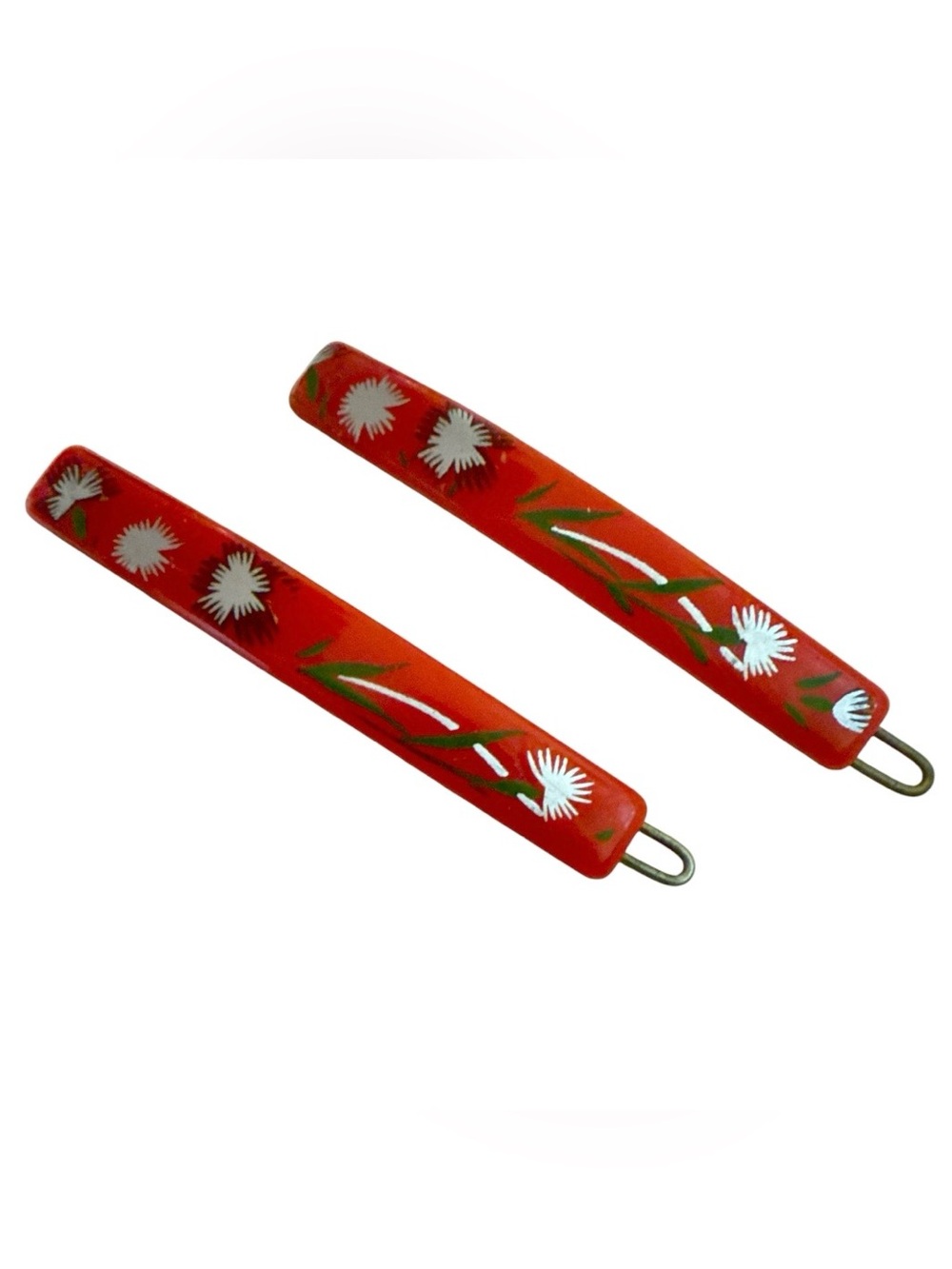1970’s French Floral Hair Clips Barrettes in Red , 2.5” , Deadstock, Unworn